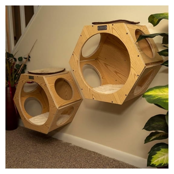 Greatness Wood Wall Set of Two Cat Shelves, Natural Beige, 20" x 12" x 18" - Cat-Friendly, Vertical Space Efficiency