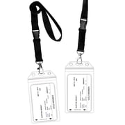 GreatShield 2 Pack Clear ID Badge Holder With Lanyard, Premium Zip Seal Weather Resistant, Vertical Plastic Sleeve Pouch, Name ID Badge Holder With Detachable Quick Release Snap Buckle Black Lanyard