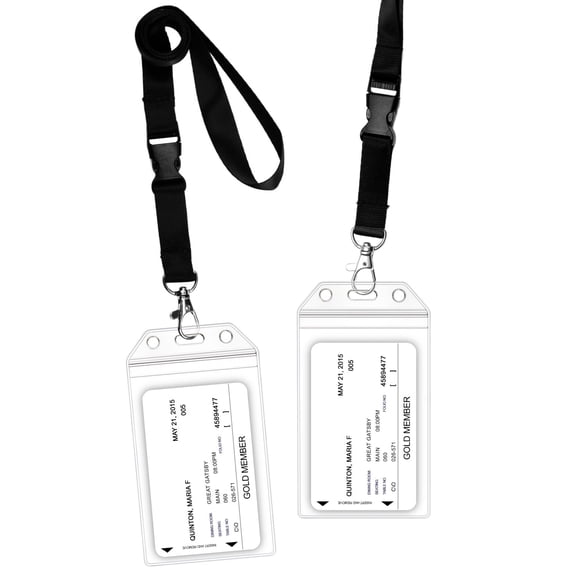 GreatShield 2 Pack Clear ID Badge Holder With Lanyard, Premium Zip Seal Weather Resistant, Vertical Plastic Sleeve Pouch, Name ID Badge Holder With Detachable Quick Release Snap Buckle Black Lanyard