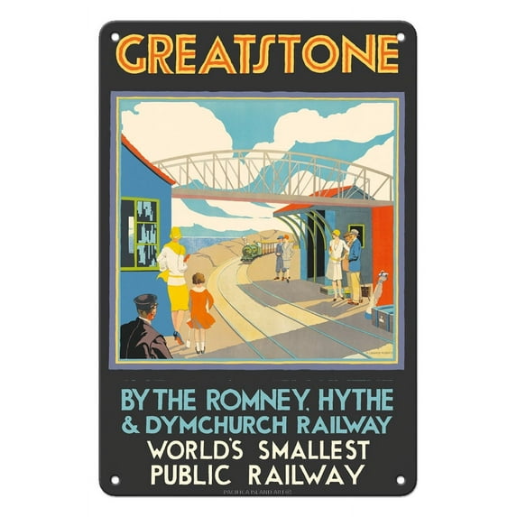 Greatstone Dunes England - World’s Smallest Public Railway - Vintage Railroad Travel Poster by N. Cramer Roberts c.1930s - 8 x 12 inch Vintage Metal Tin Sign