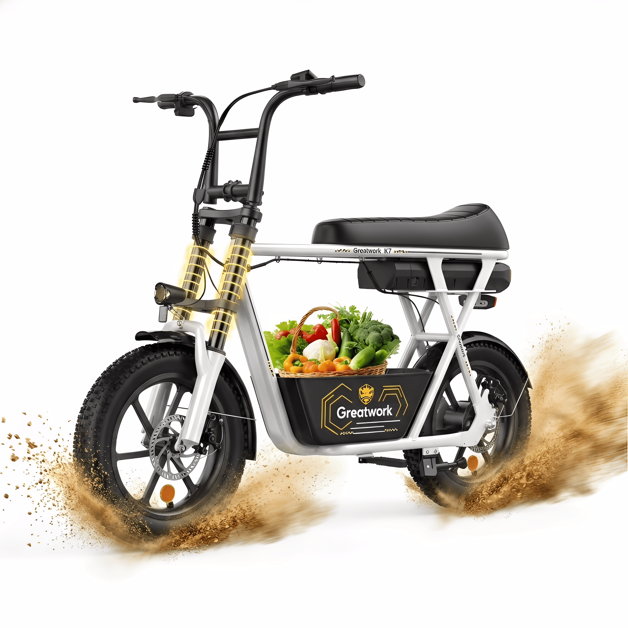 Greatwork K7 PRO Electric Scooter for Adults, Peak 1500W 25MPH, 30-Mile Range, 16" All-Terrain Fat Tires, Motorcycle Style with Seat & Basket, UL2272