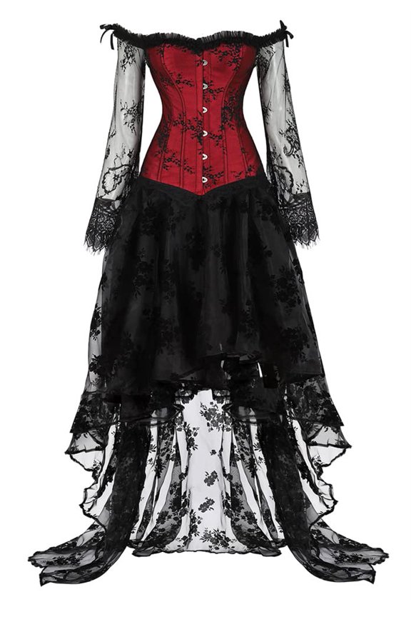 Corset Bustier Gothic Off Shoulder with Prom Skirt 2XL Wine Red
