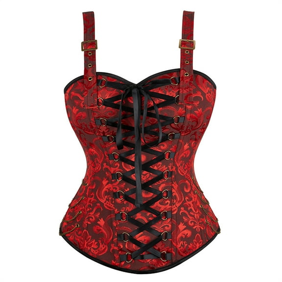 Grebrafan Corset Carnival Women Party Club Night Bustier Top Black Red XS