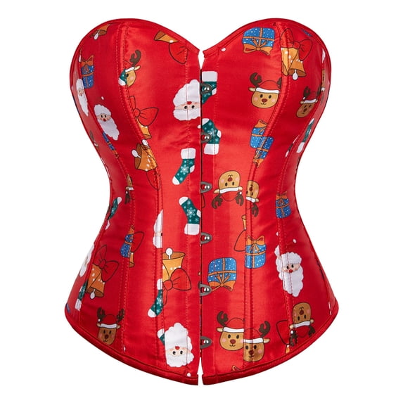 Grebrafan Corset Christmas Punk Rave Women Print Bustier Top Red 6XL