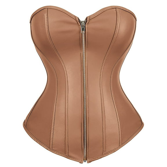 Grebrafan Corset Cosplay Steampunk Leather Bustiers Ladies Brown S