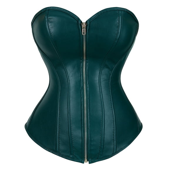 Grebrafan Corset Cosplay Steampunk Leather Bustiers Ladies Dark Green XL