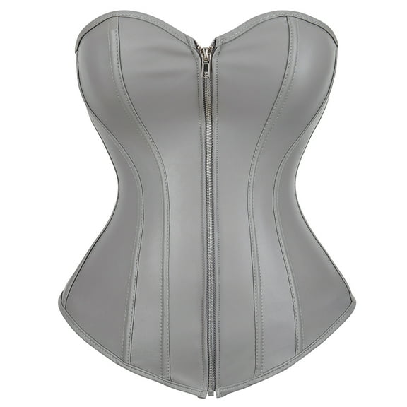Grebrafan Corset Cosplay Steampunk Leather Bustiers Ladies Silver XXL