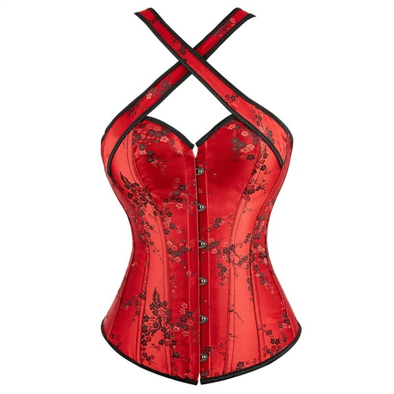 Grebrafan Corset Gothic Bridal Bustier Top Halloween Women Red 2XL