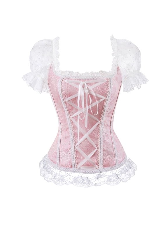 Corset Gothic Punk Bustier Women Off Shoulder Pink L