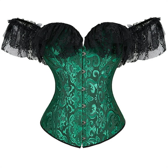 Grebrafan Corset Graduation Party Lace Off Shoulder Bustier Black Green 2XL