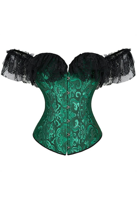 Corset Graduation Party Lace Off Shoulder Bustier Black Green 2XL