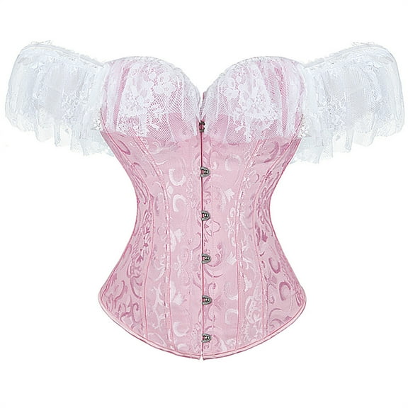 Grebrafan Corset Graduation Party Lace Off Shoulder Bustier Pink M
