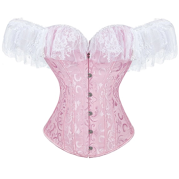 Grebrafan Corset Graduation Party Lace Off Shoulder Bustier Pink S