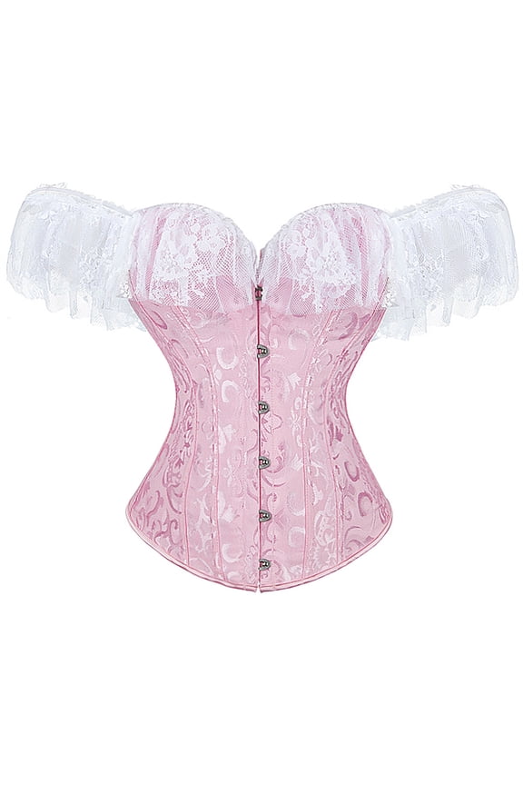 Corset Graduation Party Lace Off Shoulder Bustier Pink XS