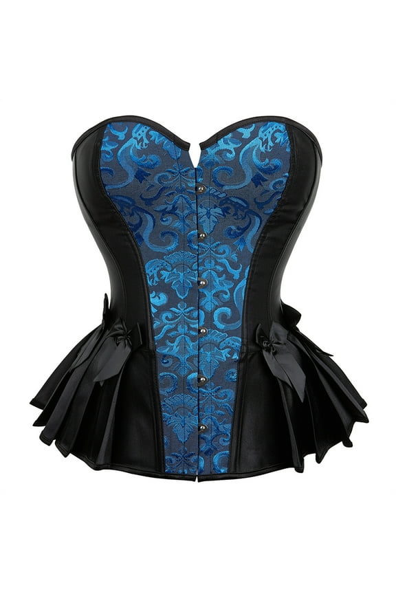 Corset Halloween Party Floral Pleated Trim Bustier Black Blue XS