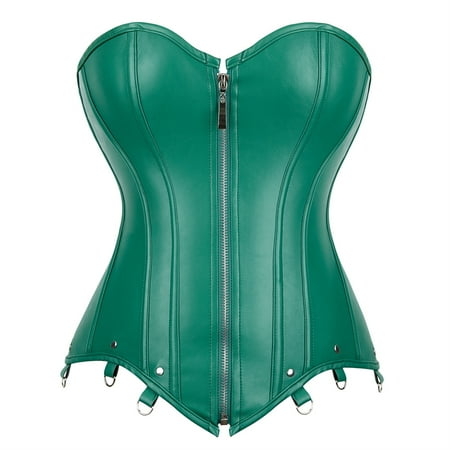 Grebrafan Corset Leather Pirate Cosplay Women Bustier Top Green XS