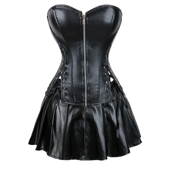 Grebrafan Corset Leather With Skirt Cosplay Steampunk Plus Black 3XL