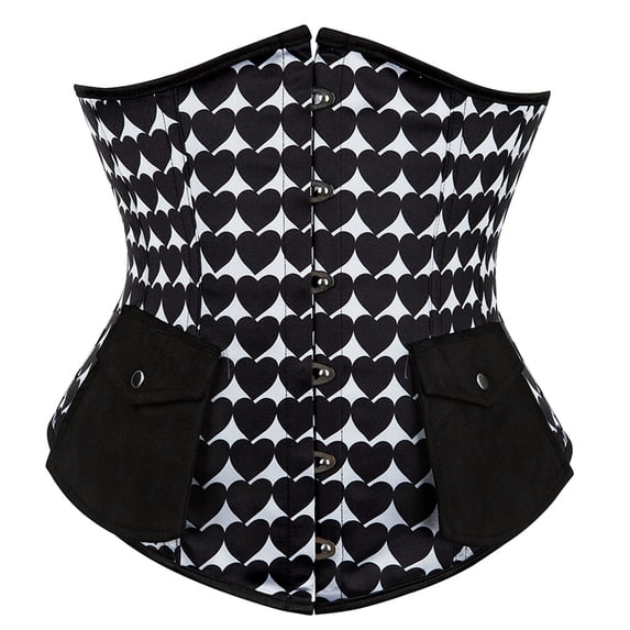 Grebrafan Corset Medieval Brocade Underbust Plus Pirate Top Black 5XL