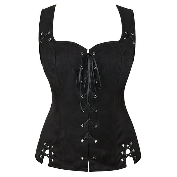 Grebrafan Corset Pirate Burlesque Lace up Clothing for Women Black L