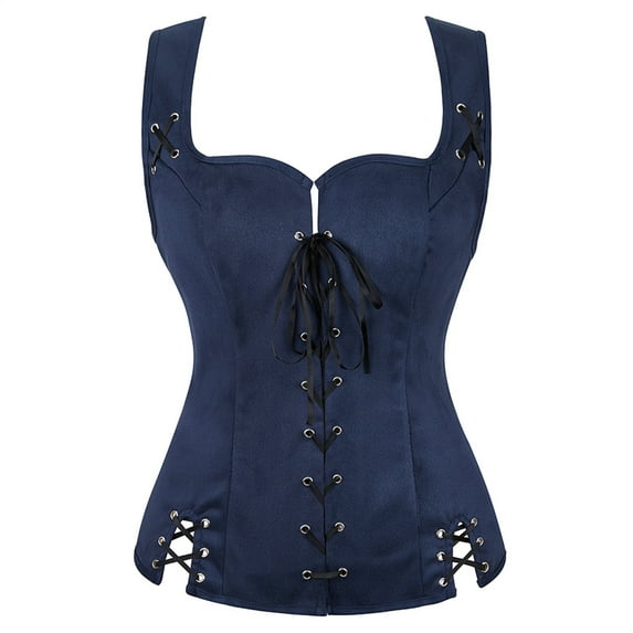Grebrafan Corset Pirate Burlesque Lace up Clothing for Women Blue XL
