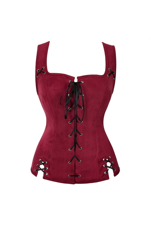 Corset Pirate Burlesque Lace up Clothing for Women Wine Red L