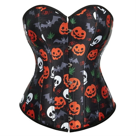 Grebrafan Corset Plus Size Christmas Women Print Bustier Top Black XL