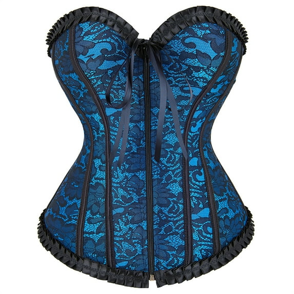 Grebrafan Corset Renaissance Women Zipper Bustier Plus Size Blue M