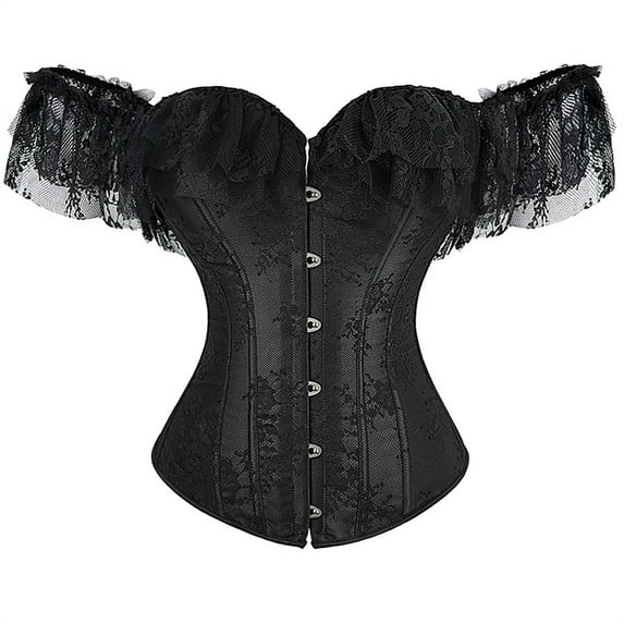 Grebrafan Corset Rockabilly Women Lace Off Shoulder Bustier Black 4XL