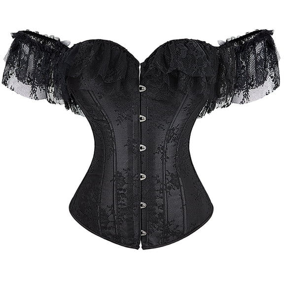 Grebrafan Corset Rockabilly Women Lace Off Shoulder Bustier Black 6XL
