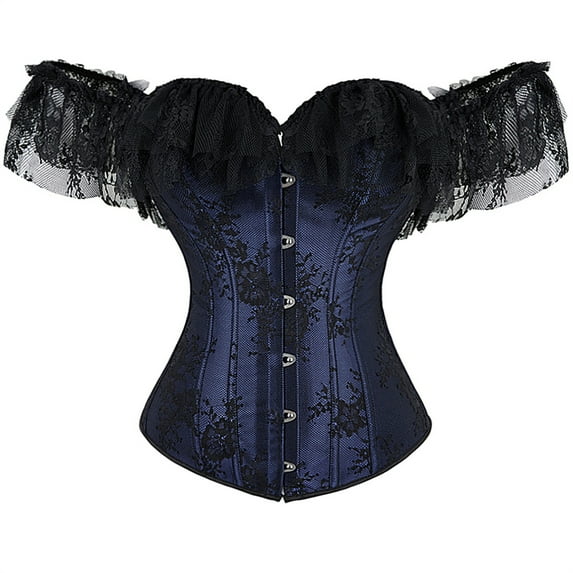 Grebrafan Corset Rockabilly Women Lace Off Shoulder Bustier Dark Blue 3XL