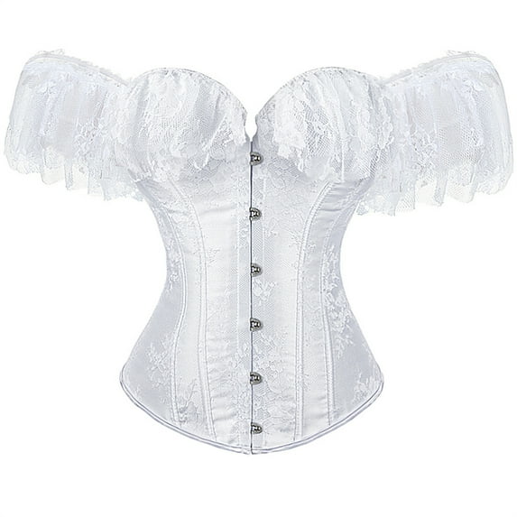 Grebrafan Corset Rockabilly Women Lace Off Shoulder Bustier White 2XL