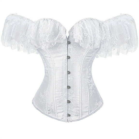 Grebrafan Corset Rockabilly Women Lace Off Shoulder Bustier White XL