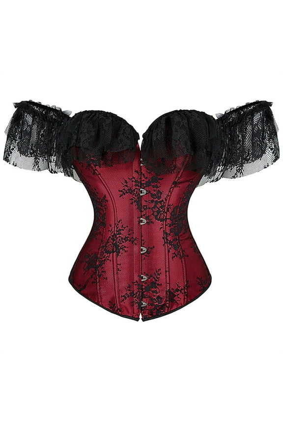Corset Rockabilly Women Lace Off Shoulder Bustier Wine Red S