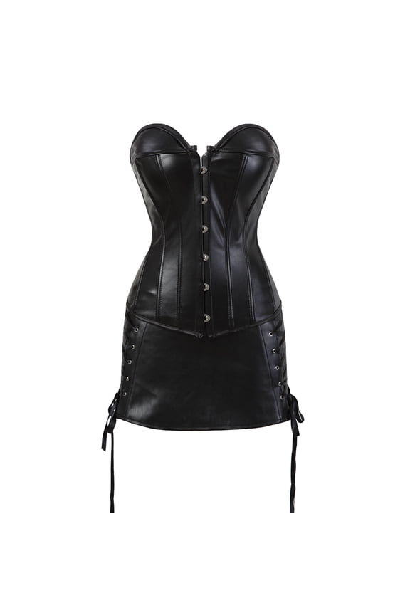 Corset Skirt Women Steampunk Leather Party Clothes Black M
