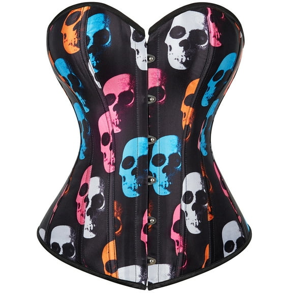Grebrafan Corset Steampunk Halloween Women Skull Bustier Black 4XL