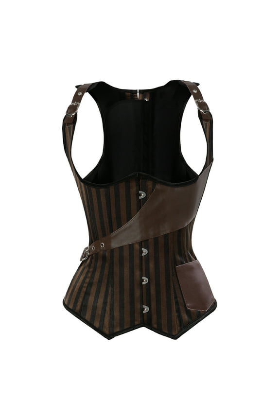 Corset Steel Boned Underbust Steampunk Pirate Brown M