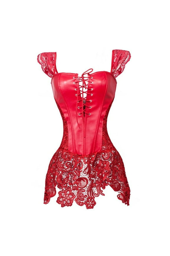 Corset Viking Cosplay Women Leather Boned Bustier Red 3XL