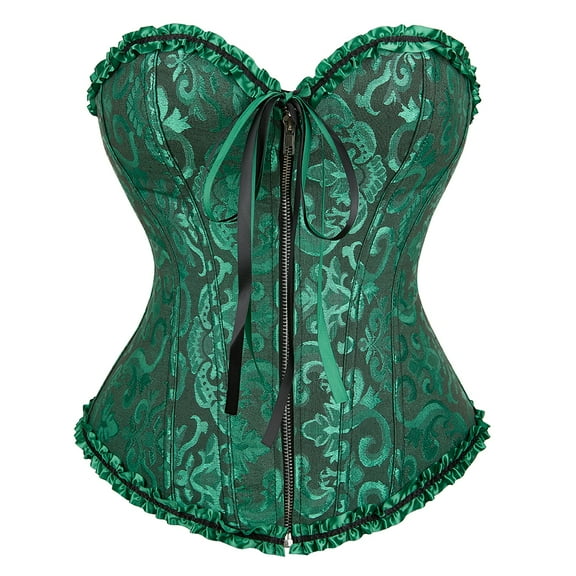 Grebrafan Corset Vintage Women Floral Embroidery Bustier Top Black Green 4XL