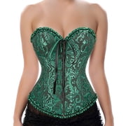 Grebrafan Corset Vintage Women Floral Embroidery Bustier Top Black Green 6XL