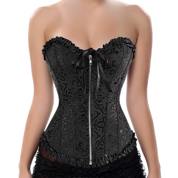 Grebrafan Corset Vintage Women Floral Embroidery Bustier Top Black M