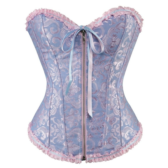 Grebrafan Corset Vintage Women Floral Embroidery Bustier Top Blue XS