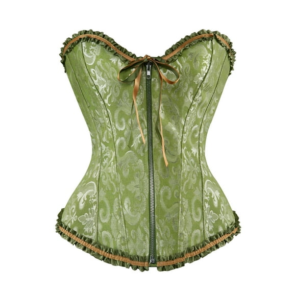 Grebrafan Corset Vintage Women Floral Embroidery Bustier Top Green XL
