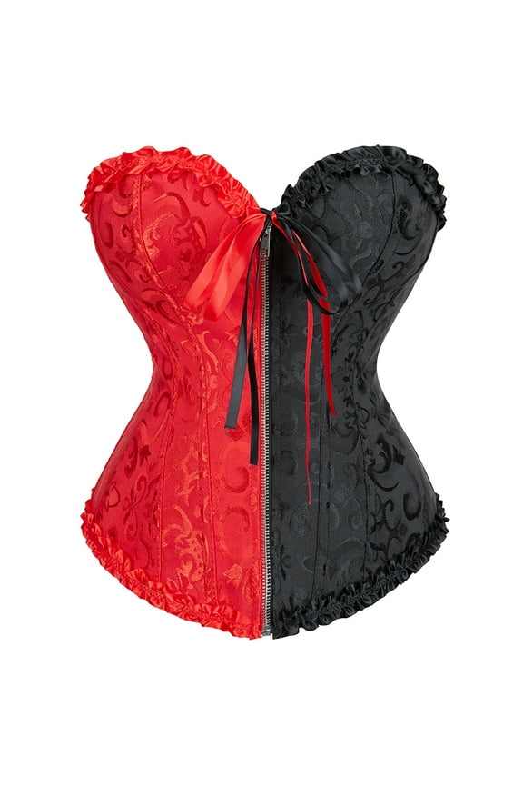 Corset Vintage Women Floral Embroidery Bustier Top Red Black XS