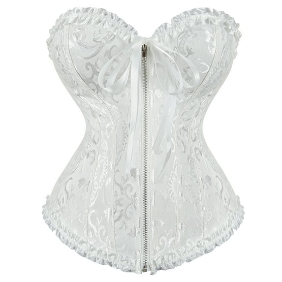 Grebrafan Corset Vintage Women Floral Embroidery Bustier Top White 6XL