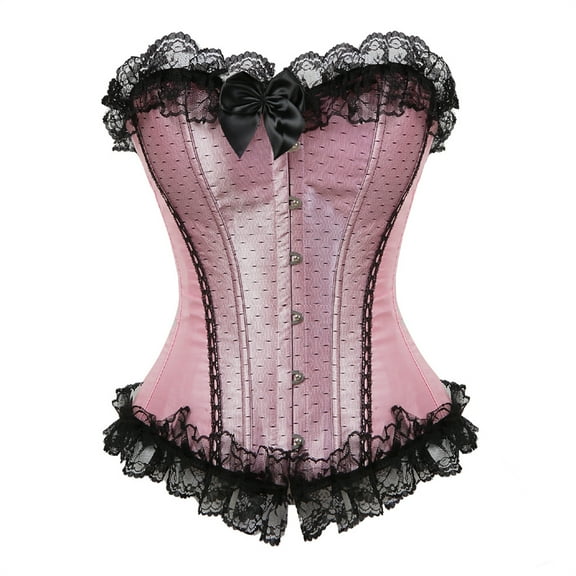 Grebrafan Corset Women Lace Overlay Bustiers Party Wedding Pink 6XL