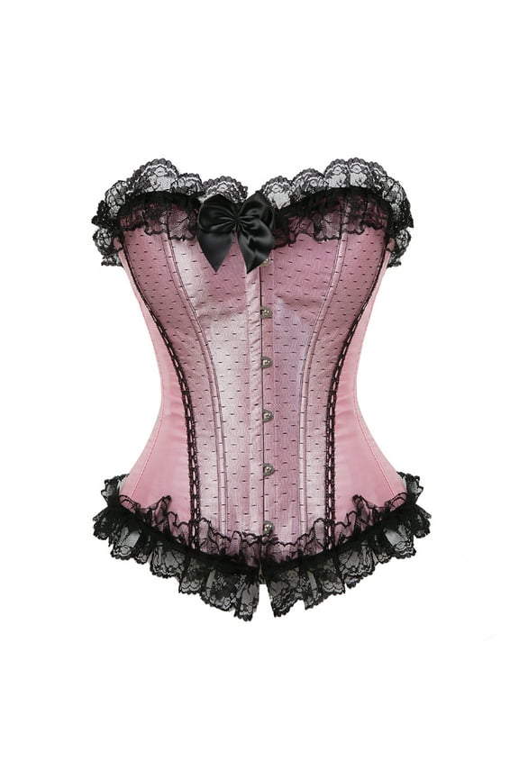 Corset Women Lace Overlay Bustiers Party Wedding Pink 6XL