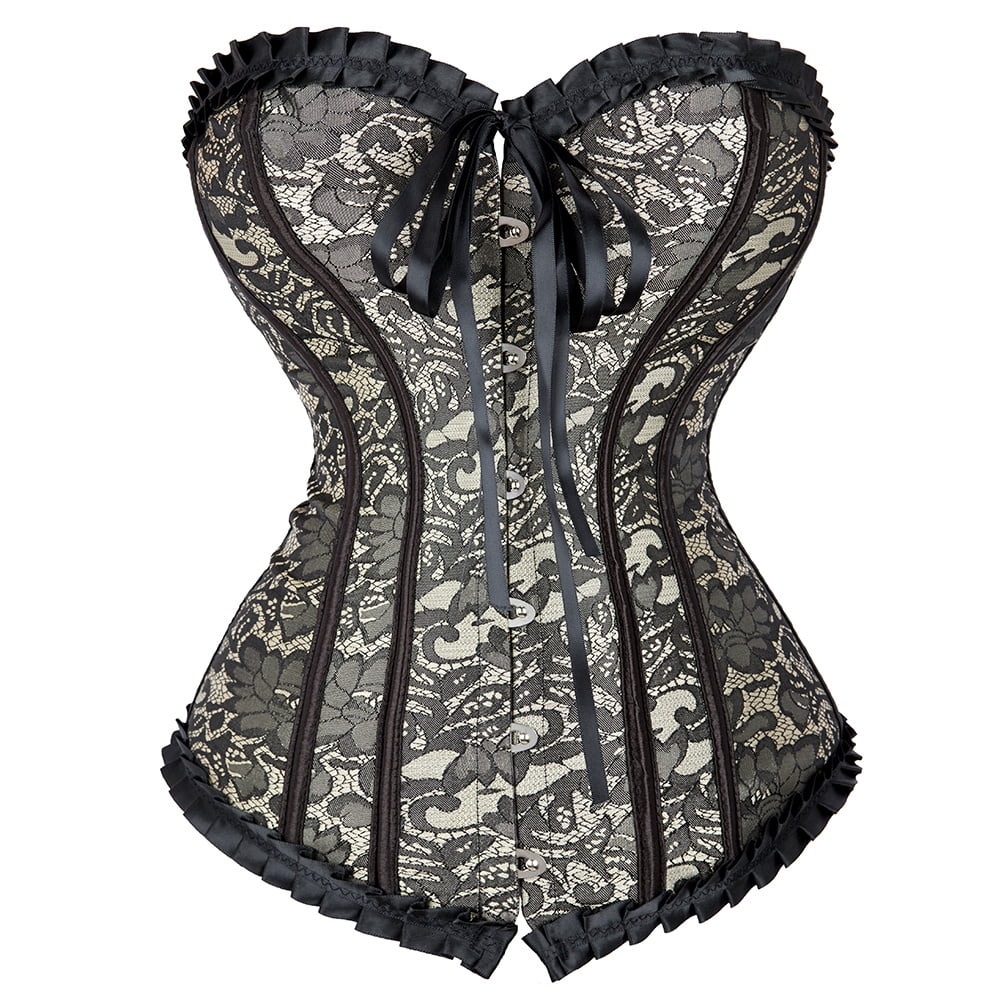 Grebrafan Corset Cuir + Jupe Tulle Steampunk Gothique – Tenue Sexy Burlesque Viking Pirate