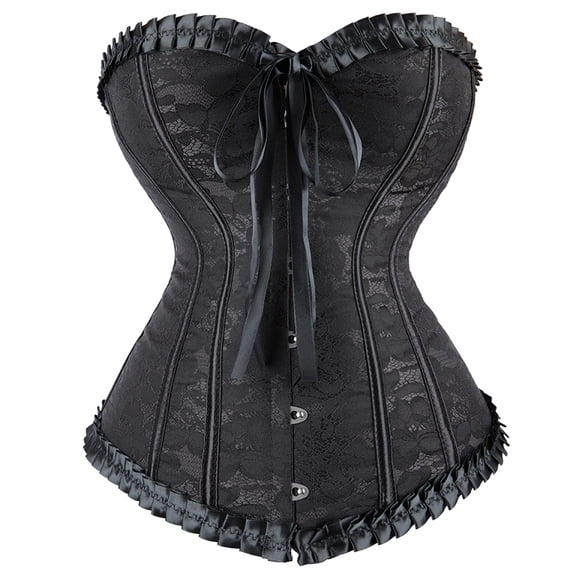 Grebrafan Corset Women Lacing Boned Steampunk Pirate Bustier Black 4XL