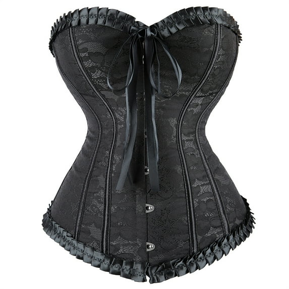 Grebrafan Corset Women Lacing Boned Steampunk Pirate Bustier Black XXL