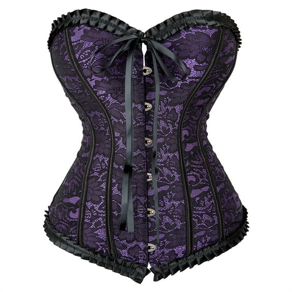 Grebrafan Corset Women Lacing Boned Steampunk Pirate Bustier Purple M